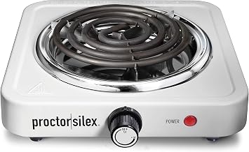 Proctor Silex Electric Stove, Single Burner Cooktop, Compact and Portable, Adjustable Temperature Hot Plate, 1200 Watts, White & Stainless (34106)