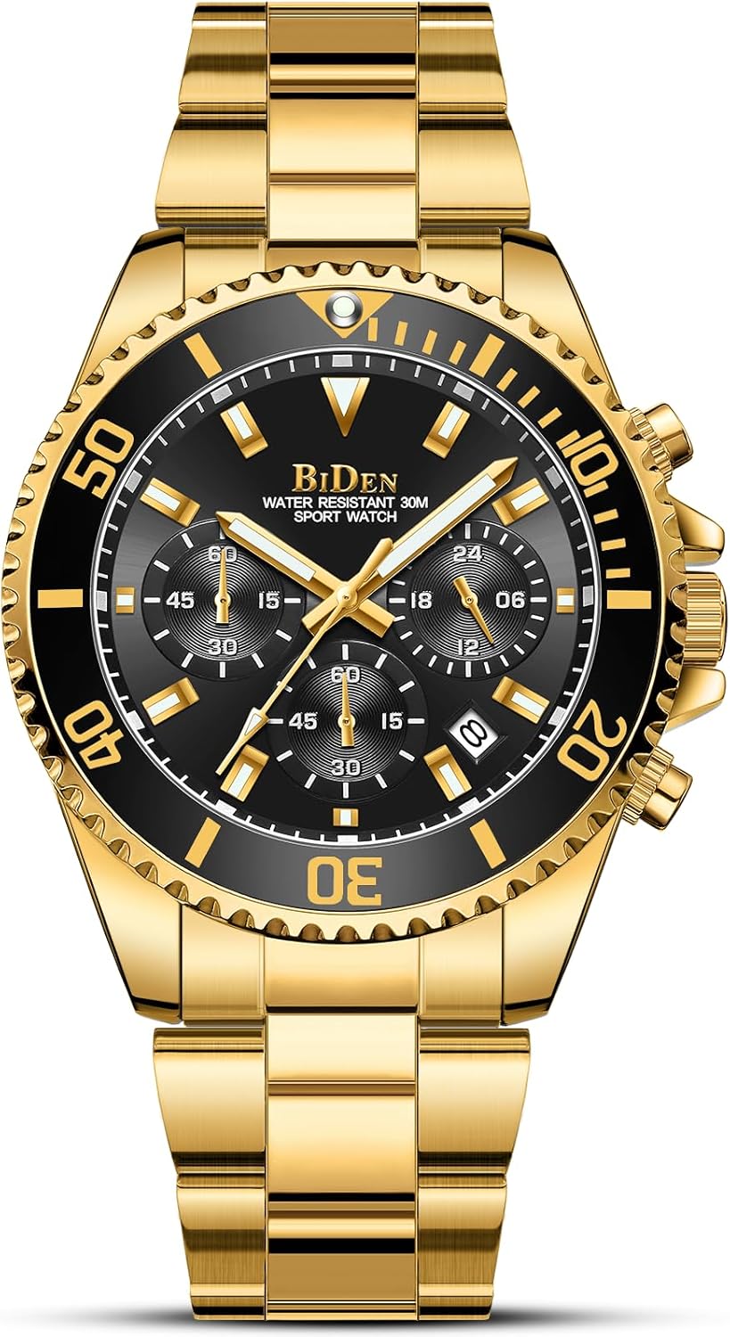 BIDEN Mens Watches Chronograph Stainless Steel Waterproof Date Analog Quartz Watch Business Casual Fashion Wrist Watches for Men