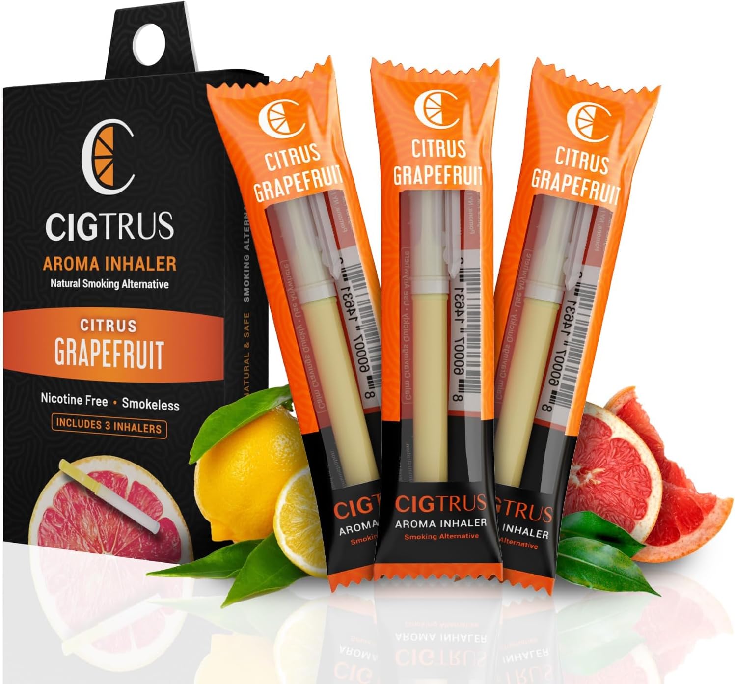 Natural Nicotine-Free & Tobacco-Free Smoking Alternative (3-Piece) - Non-Electric Craving Relief, Quit Smoking Aid with Cigtrus (Citrus Grapefruit)