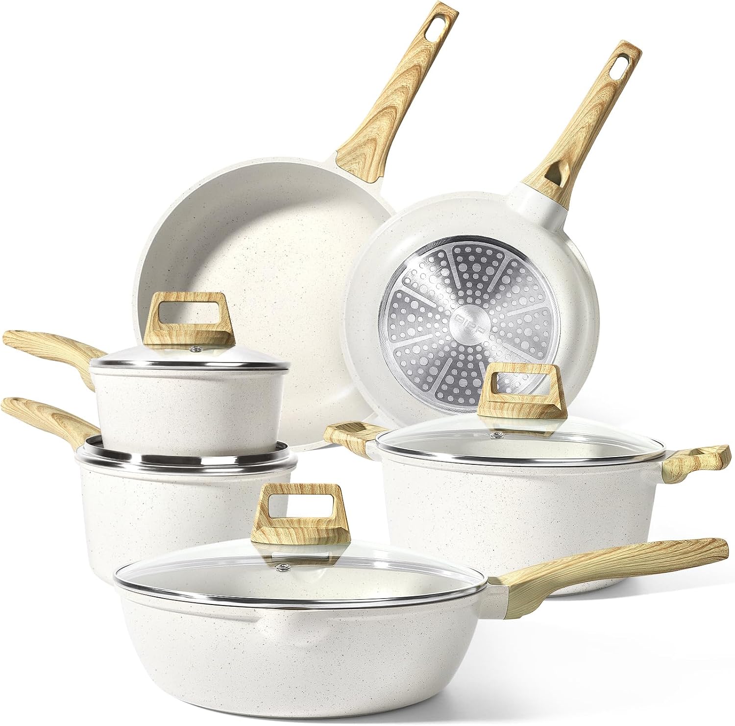 GiPP Nonstick Pots and Pans Set,10Pcs Induction Cookware Sets,Non Stick Ceramic Cooking Set with Frying Pans,Saucepans,Suitable for All Stoves (White, 10PCS)