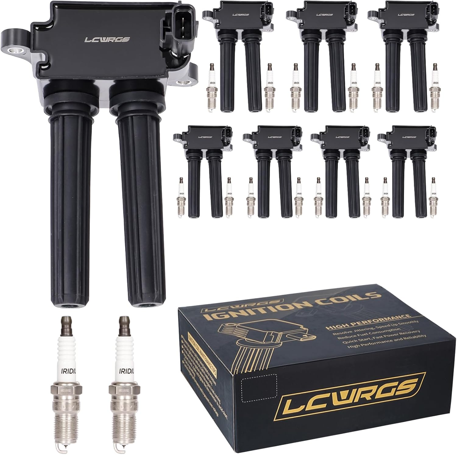 8x Ignition Coil Pack and 16x Iridium Spark Plugs Fit for 5.7 V8 HEMI 2009 2010 2011 2012 2013 2014 2015 Dodge Ram 1500 2500 3500 Charger Challenger Durango Jeep Cherokee Commander Chrysler 300 Aspen