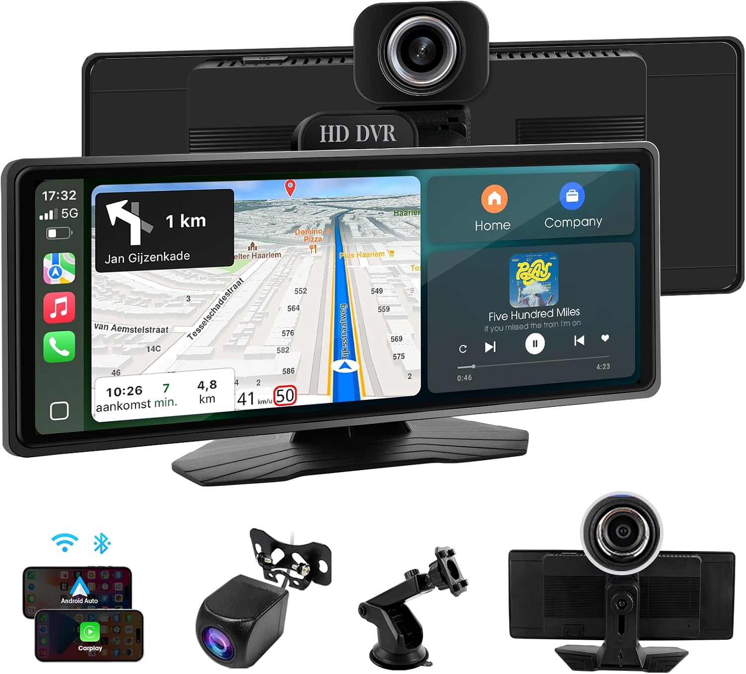 Haudio Carplay Screen for Car, 9.26" Portable Car Stereo with Wireless Apple Carplay&Android Auto, 1080p Front Camera & Rear Camera, Bluetooth, Voice Control, GPS Navigation, AUX & FM Transmitter
