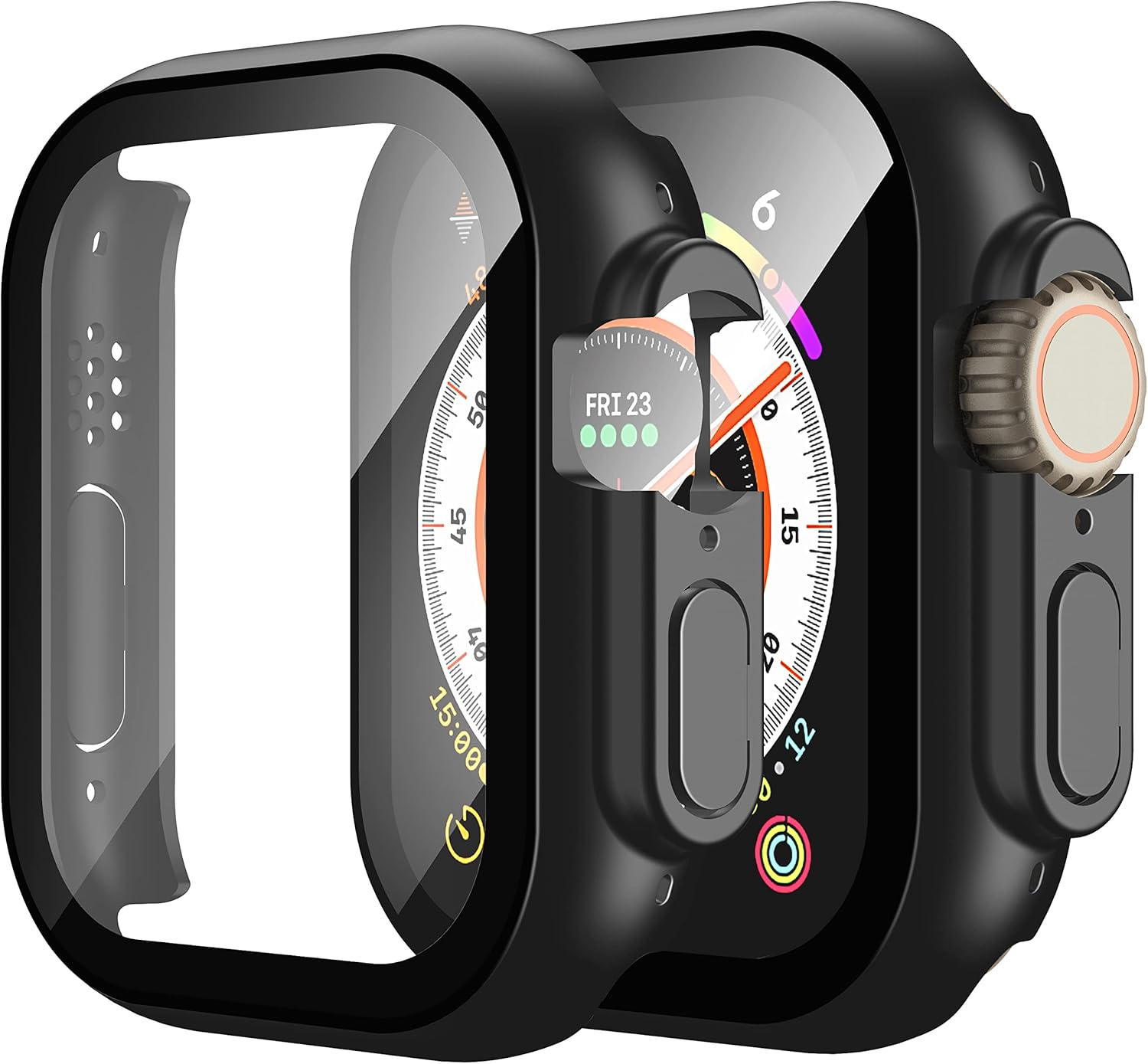 Misxi 2 Pack Hard PC Case Built in Tempered Glass Compatible with 49mm Apple Watch Ultra 2 (2024) / Ultra, Thin Protective Case with Screen Protector for iWatch, Shockproof Cover with Button, Black