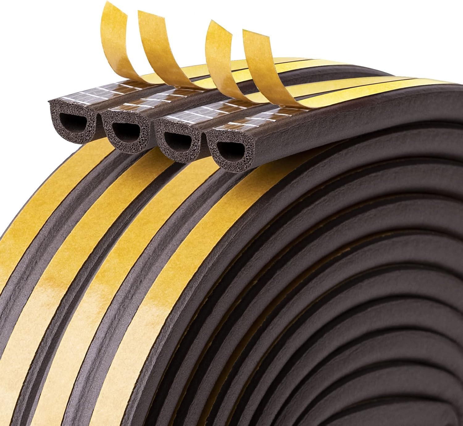 20M Doors Windows Draught Excluder Self-Adhesive Anti-Collision Rubber D Type Foam Sealing Tape,Weather StrippingTape,Door Seal,Rubber Sound Insulation for Door Window Draught Stopper(Brown)