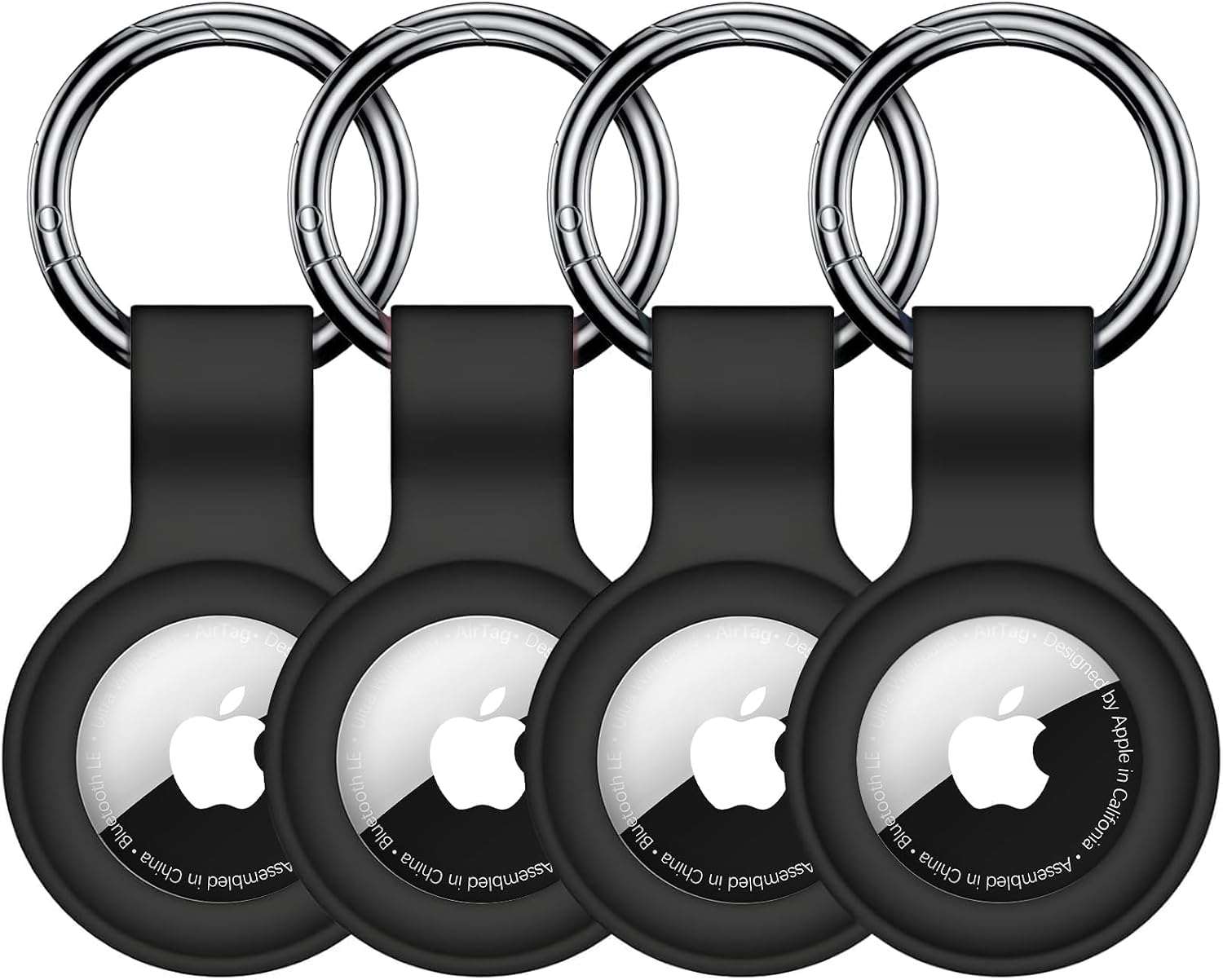【4 Pack】 Linsaner Compatible with AirTag Case Keychain Air Tag Holder Silicone AirTags Key Ring Cases Tags Chain for Apple AirTag GPS Item Finders Accessories, Black