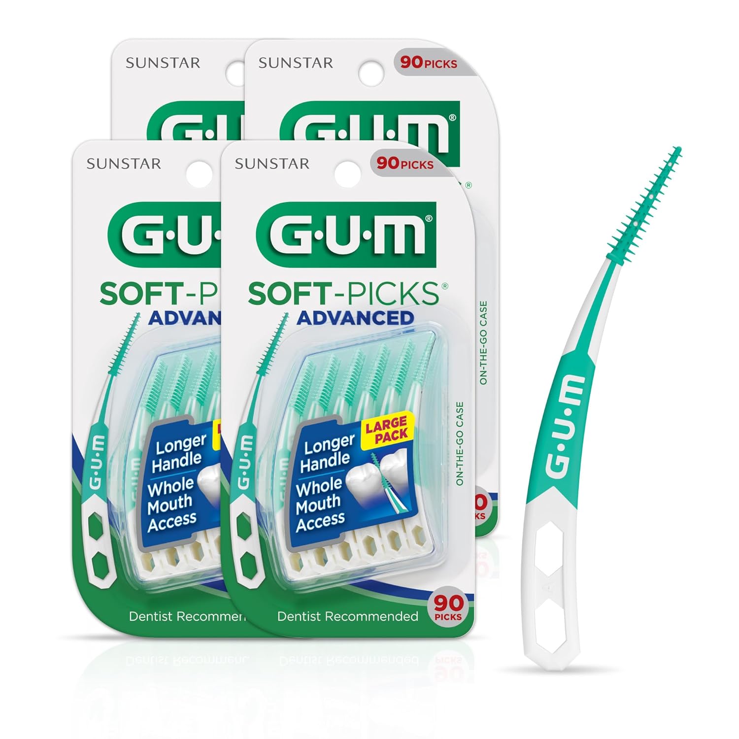 GUM Soft-Picks Advanced, Easy to Use Dental Picks for Teeth Cleaning and Gum Health, Disposable Interdental Brushes with Convenient Carry Case, Dentist Recommended Dental Picks, 90ct (4pk)