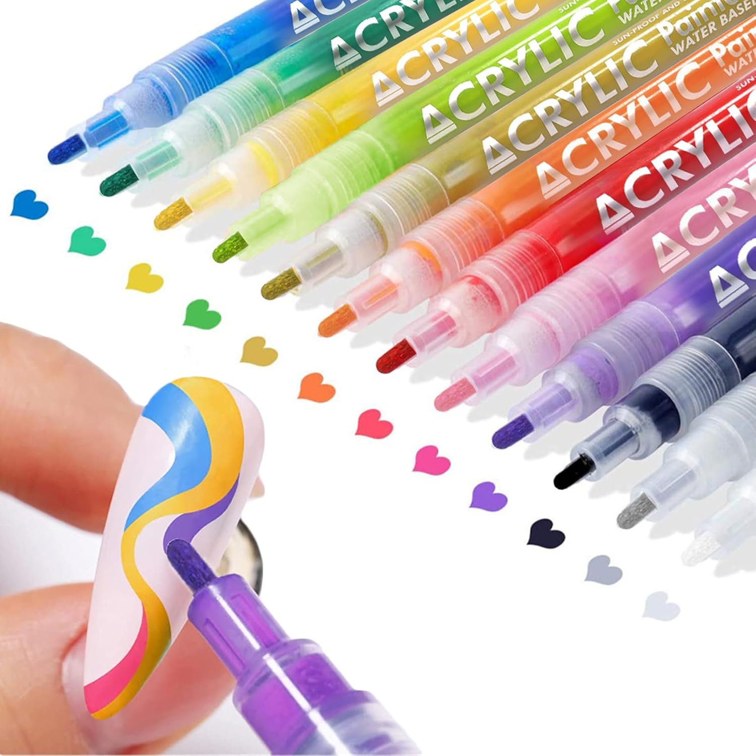12 Colors Nail Art Pens Set Nail Polish Pens Nail Art Drawing Pen Quick Dry Waterproof Nail Art Painting Pens kit for Home DIY Nail Art Design