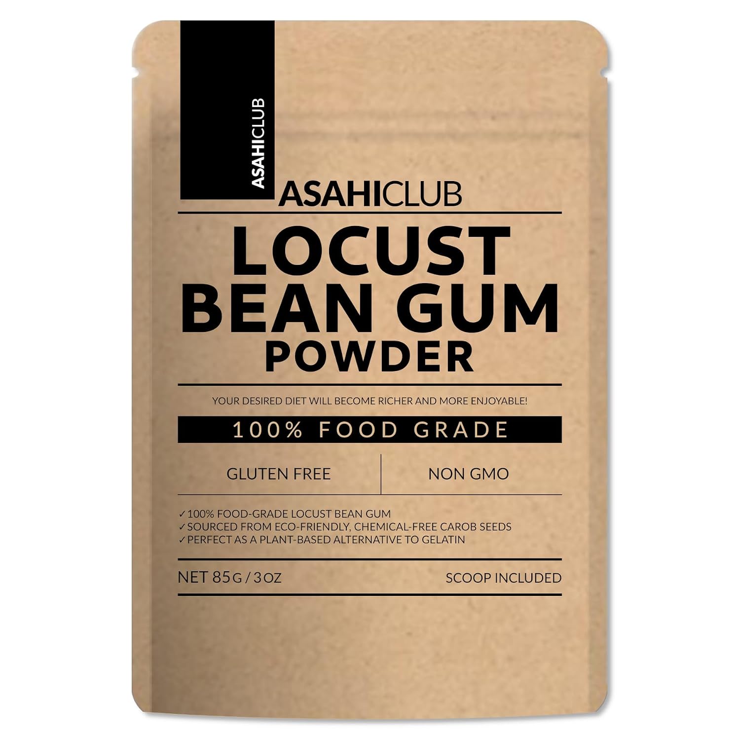 Locust Bean Gum Powder, 100% Pure Food Grade, 3 oz, Gluten Free, Non-GMO, Kosher, Vegan, Eco-Friendly, Chemical-Free, Natural Thickening Agent