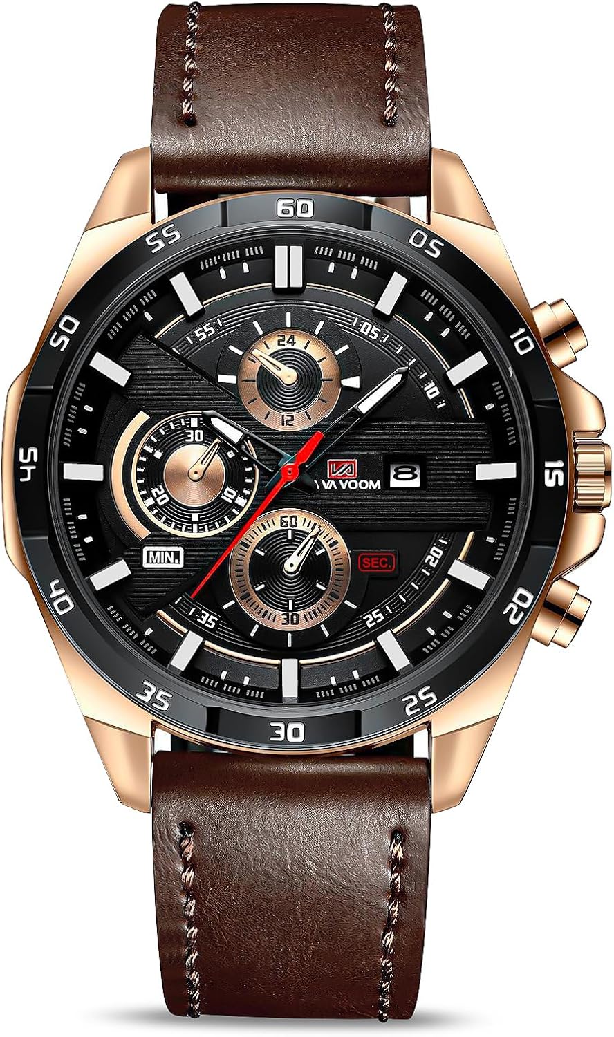 OFFCUP Mens Watches, 55MM Men's Chronograph Watch, Leather Analog Quartz Watch with Date Luminous, Business Casual Fashion Gents Wrist Watches Elegant Gift for Men