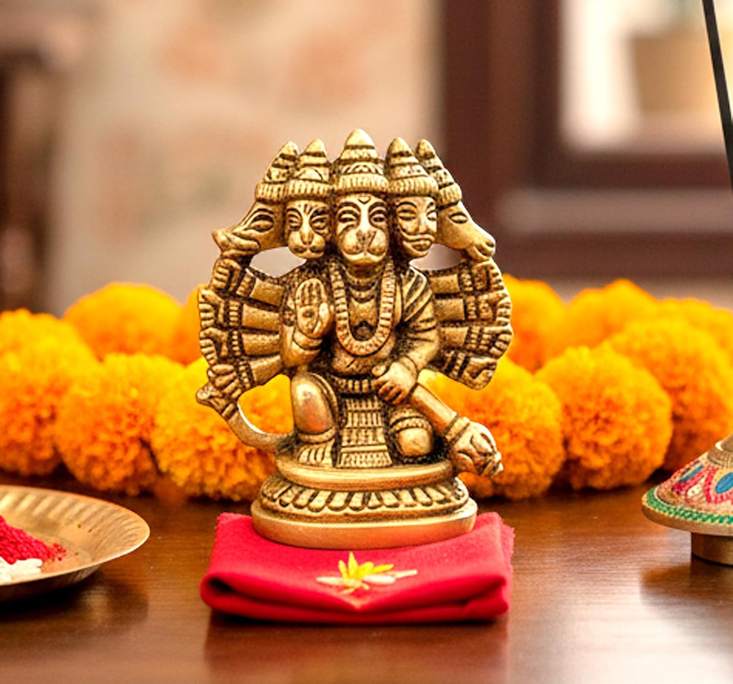 eSplanade Brass Panchmukhi Hanuman Anjani Pavan Putra Bajrangbali Maruti Idol Murti Moorti Statue (2.5 inches)