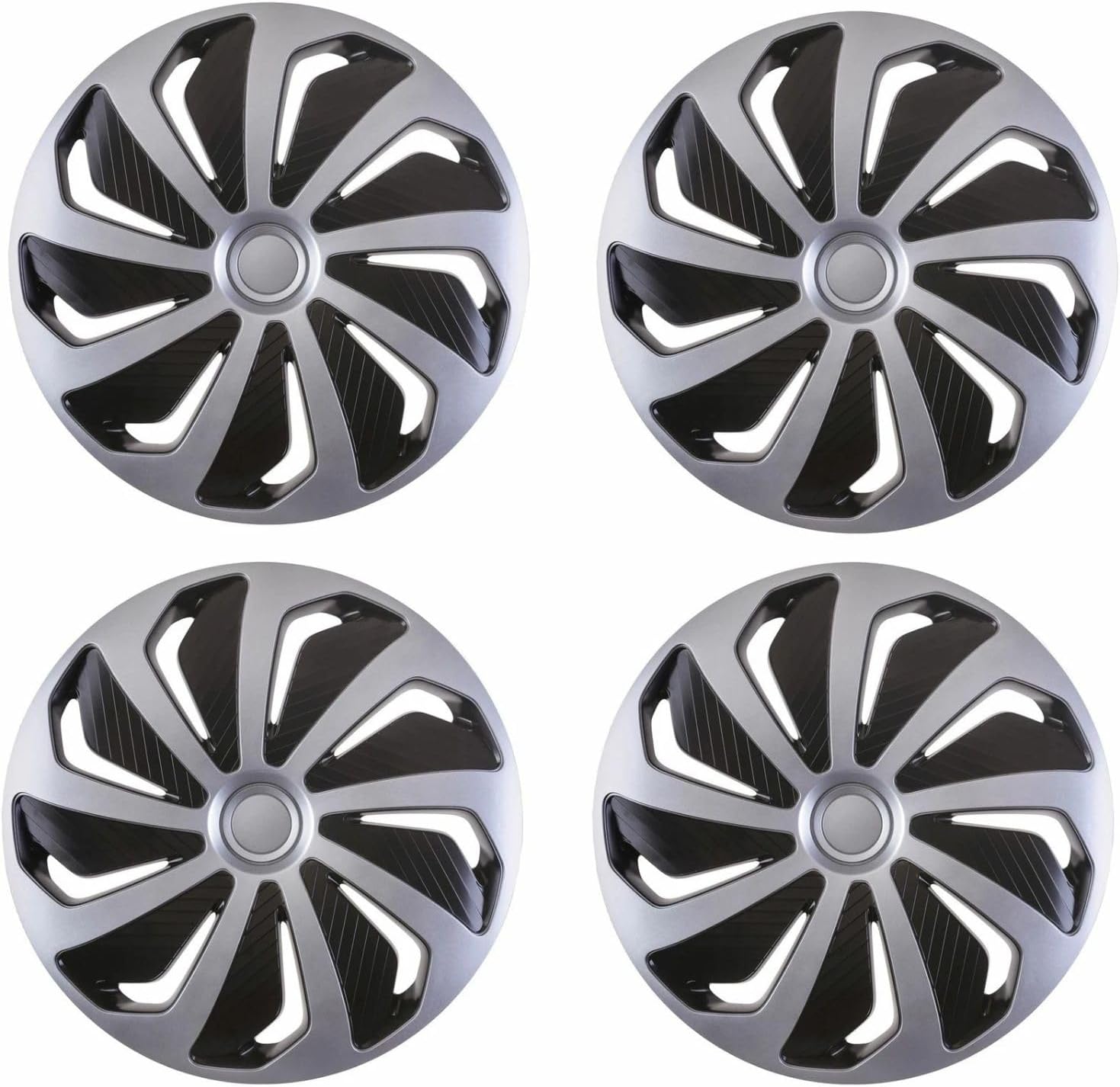 Shield Autocare Car Wheel Trims | Set of 4 Hub Caps Universal Fit Cover Protectors (Wind, Black & Silver, 15 Inch)