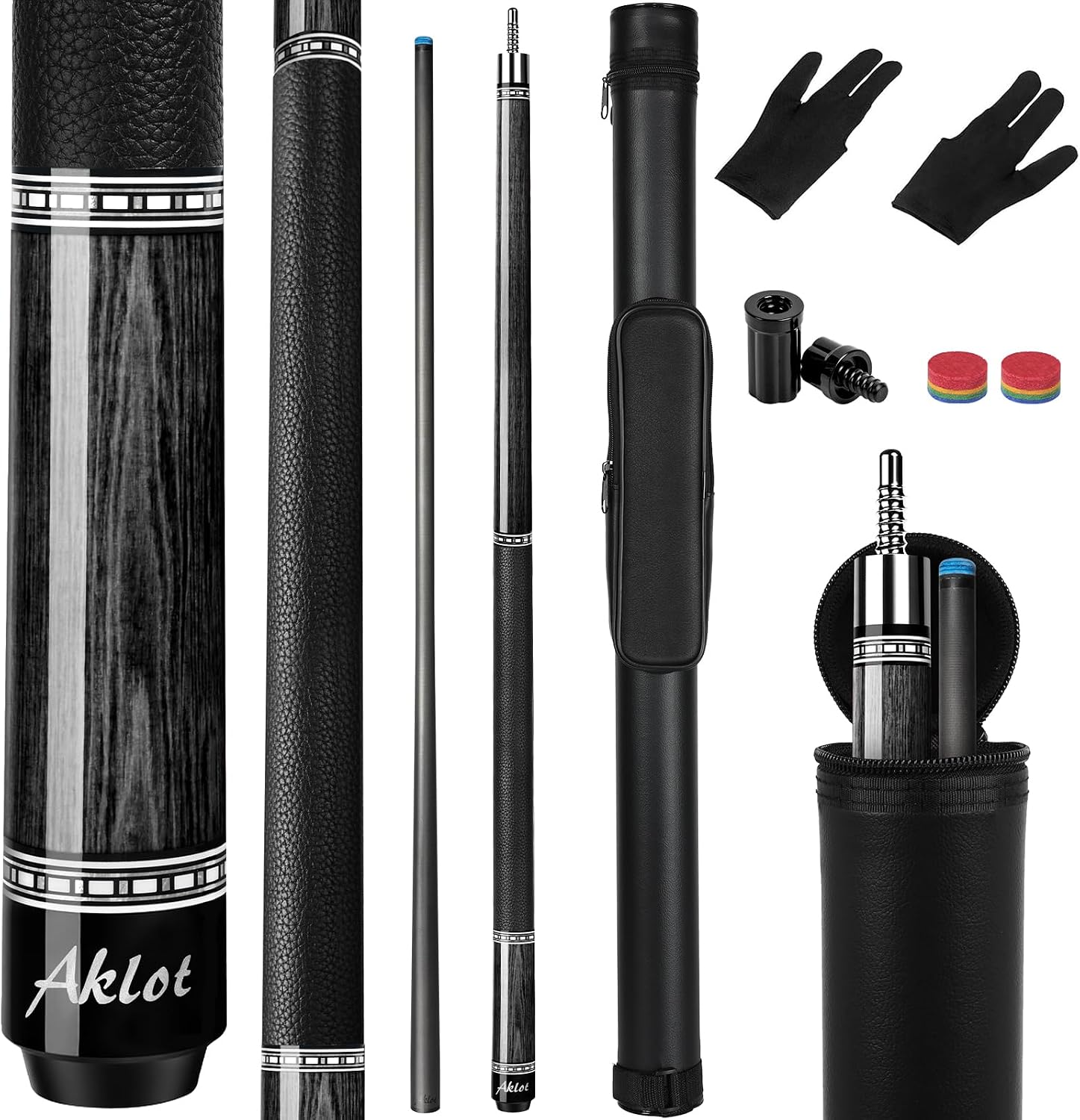 AKLOT Carbon Fiber Pool Cue Stick 58", Billiard Cue Sticks 19-19.5oz, Low Deflection Billiard Stick with Genuine Leather Wrap and 12.5mm Tip, Professional Carbon Fiber Pool Sticks for Adults