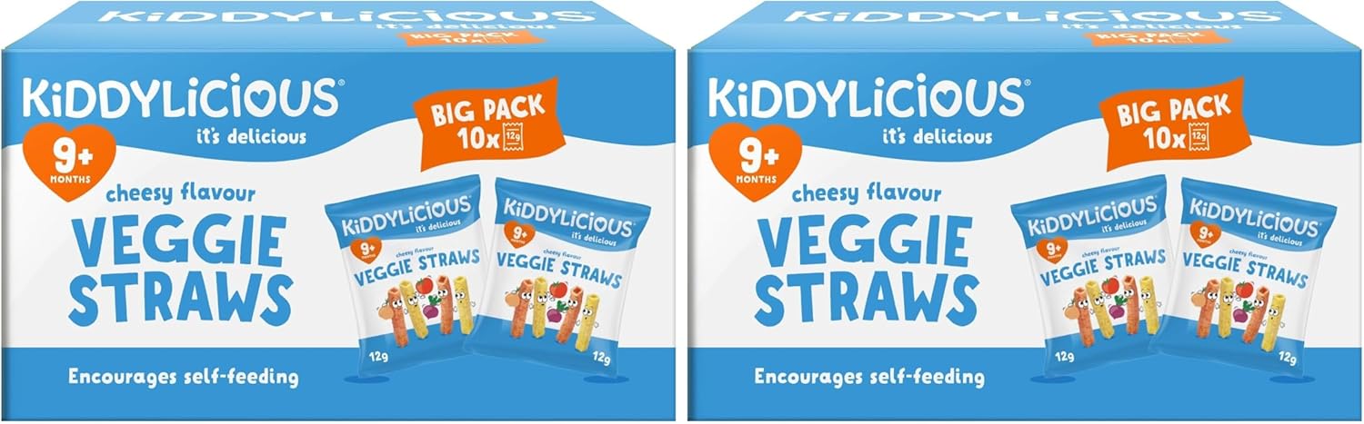 Kiddylicious Cheesy Veggie Straws Box - Delicious Snacks for Kids - Suitable for 9+ Months - 20 Packs