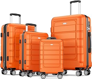 SHOWKOO Luggage Sets Expandable PC+ABS Durable Suitcase Sets Double Wheels TSA Lock 4 Piece Luggage Set Orange