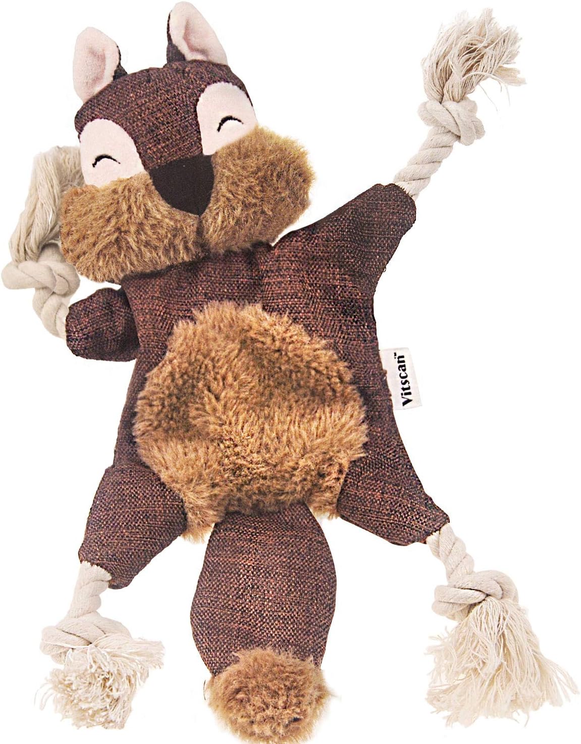 Vitscan Stuffless Dog Toys for Puppy, Crinkle Squeaky Dog Chew Toys Squirrel Plush Dog Toy with Rope Knots for Small Dogs (Squirrel) (Brown Squirrel)