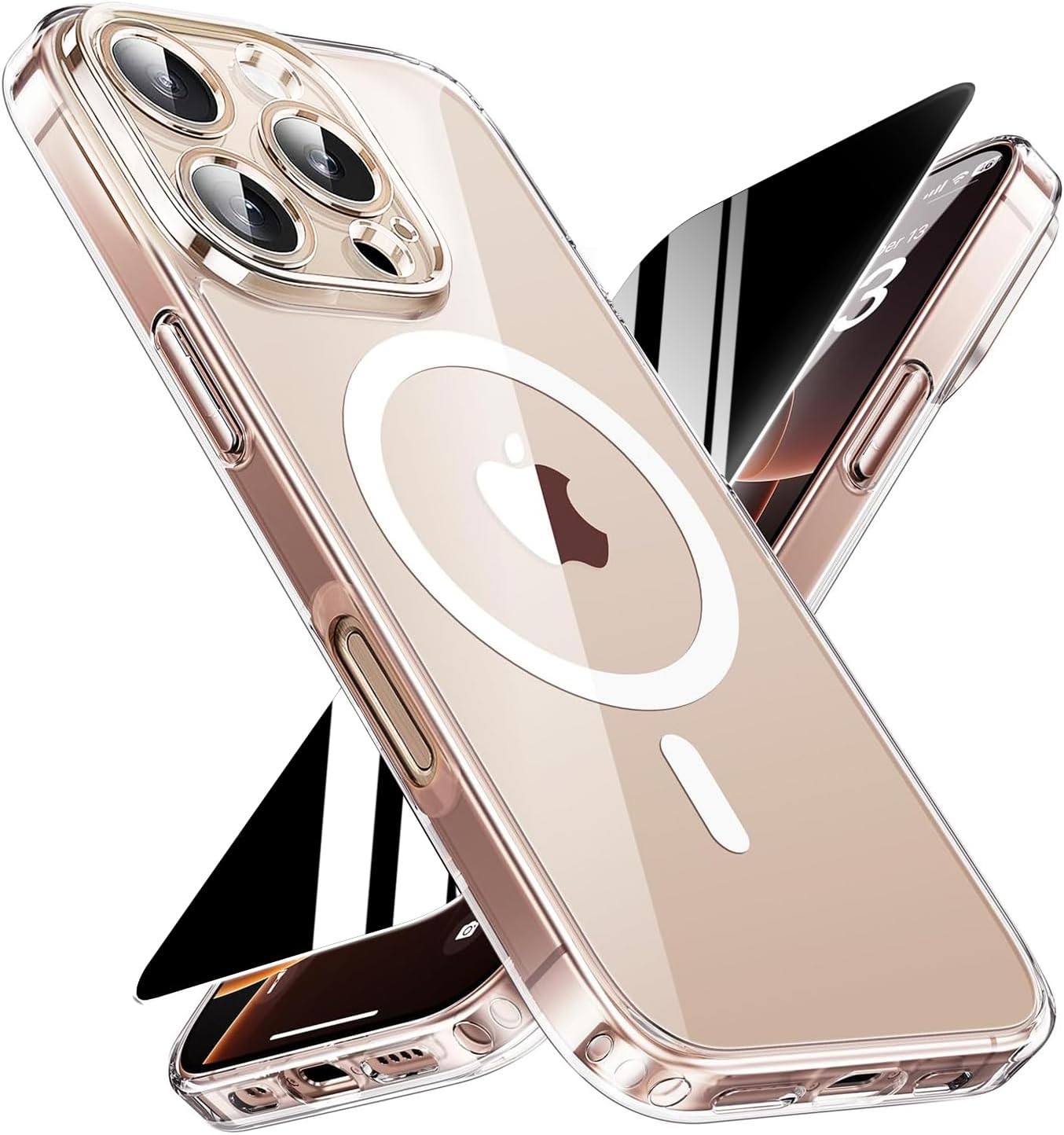 Magnetic for iPhone 16 Pro Clear Case with Privacy Screen Protector & Full Camera Cover,[Non-Yellowing] Shockproof Clear Phone Case with MagSafe Women Girls for iPhone 16Pro 6.3"