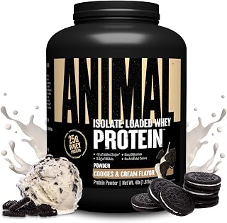 Animal Whey Isolate Protein Powder - Loaded for Pre & Post Workout Muscle Builder and Recovery with Digestive Enzymes for Men & Women - 25g Protein, Great Taste, Low Sugar - Cookies & Cream 4 lbs