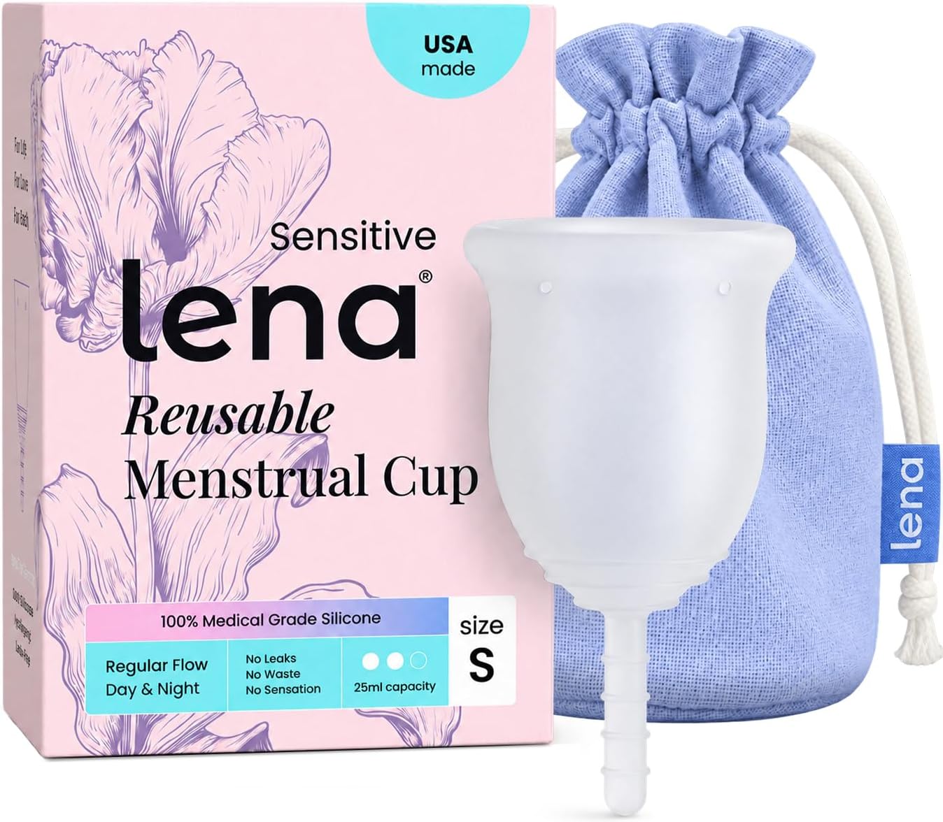 Lena Sensitive Menstrual Cup - Ultra-Soft Reusable Period Cups Small, Clear