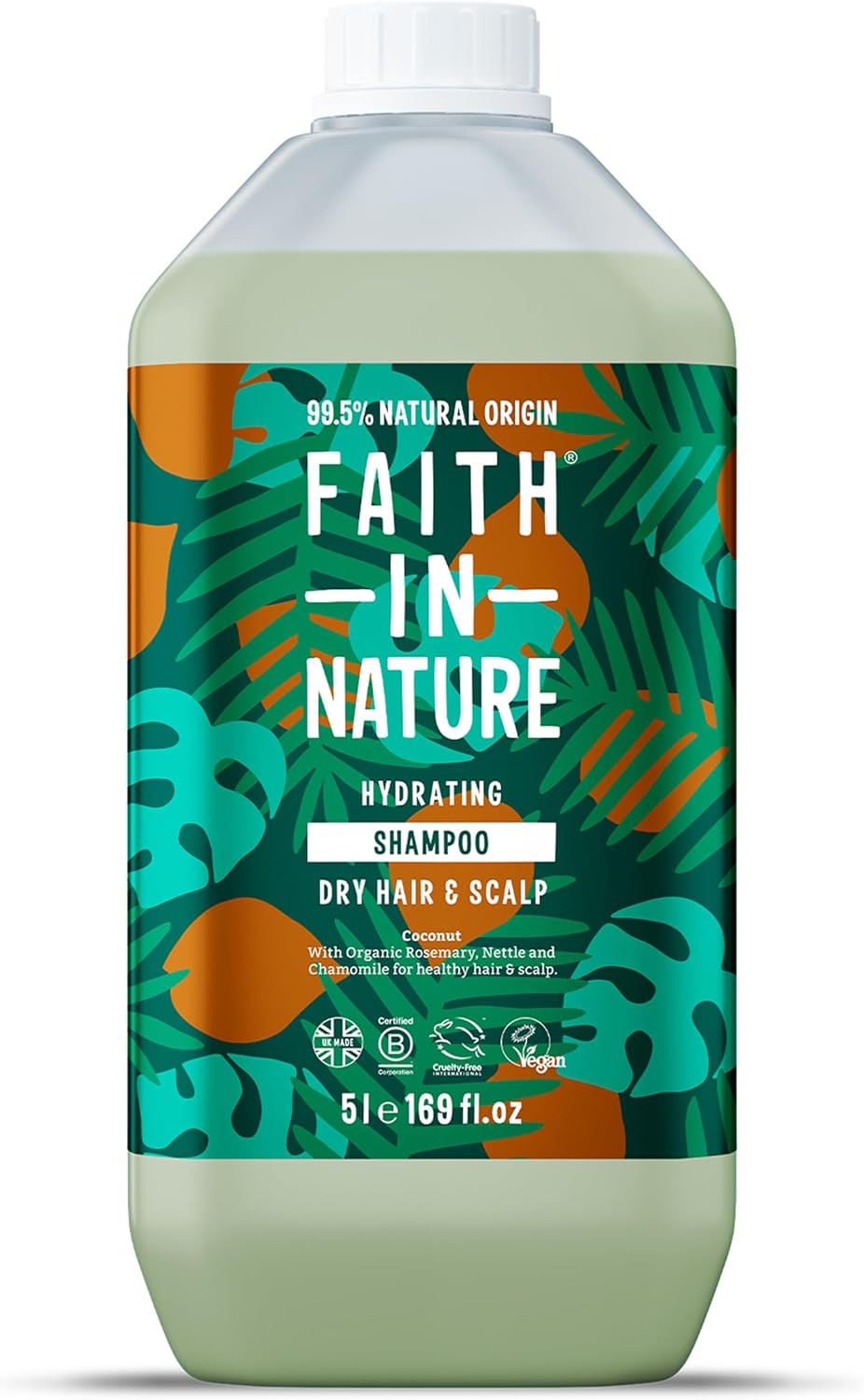 Faith In Nature Organic Coconut Shampoo, Hydrating for Dry Hair & Scalp, Vegan & Cruelty Free, No SLS, Silcones or Parabens, 5L Refill Pack