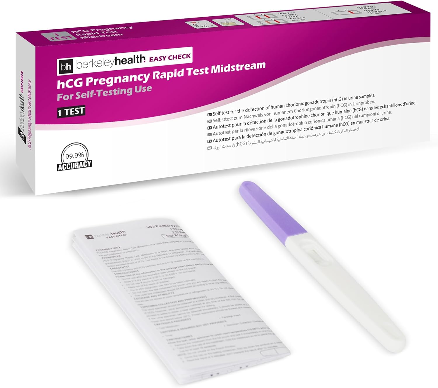 Berkeley Health hCG Pregnancy Test (Midstream) - Easy to Follow, Fast & 99.9% Accurate - 1 Pack