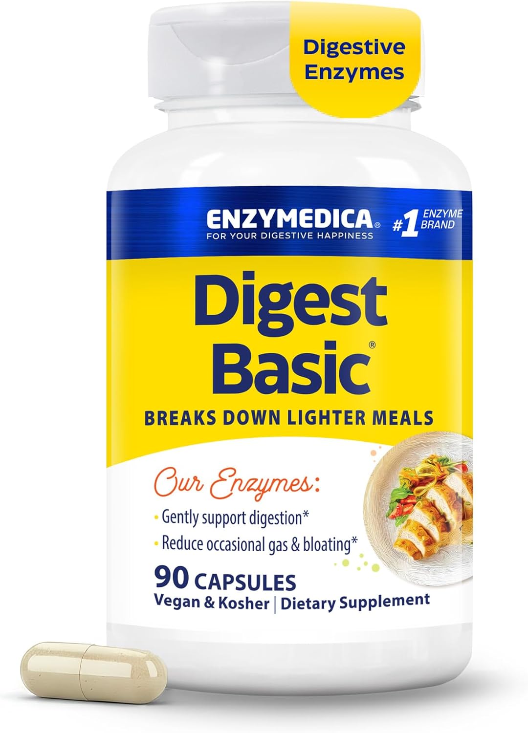 Enzymedica - Digest Basic, Essential, Full Spectrum Digestive Enzymes, 90 Capsules