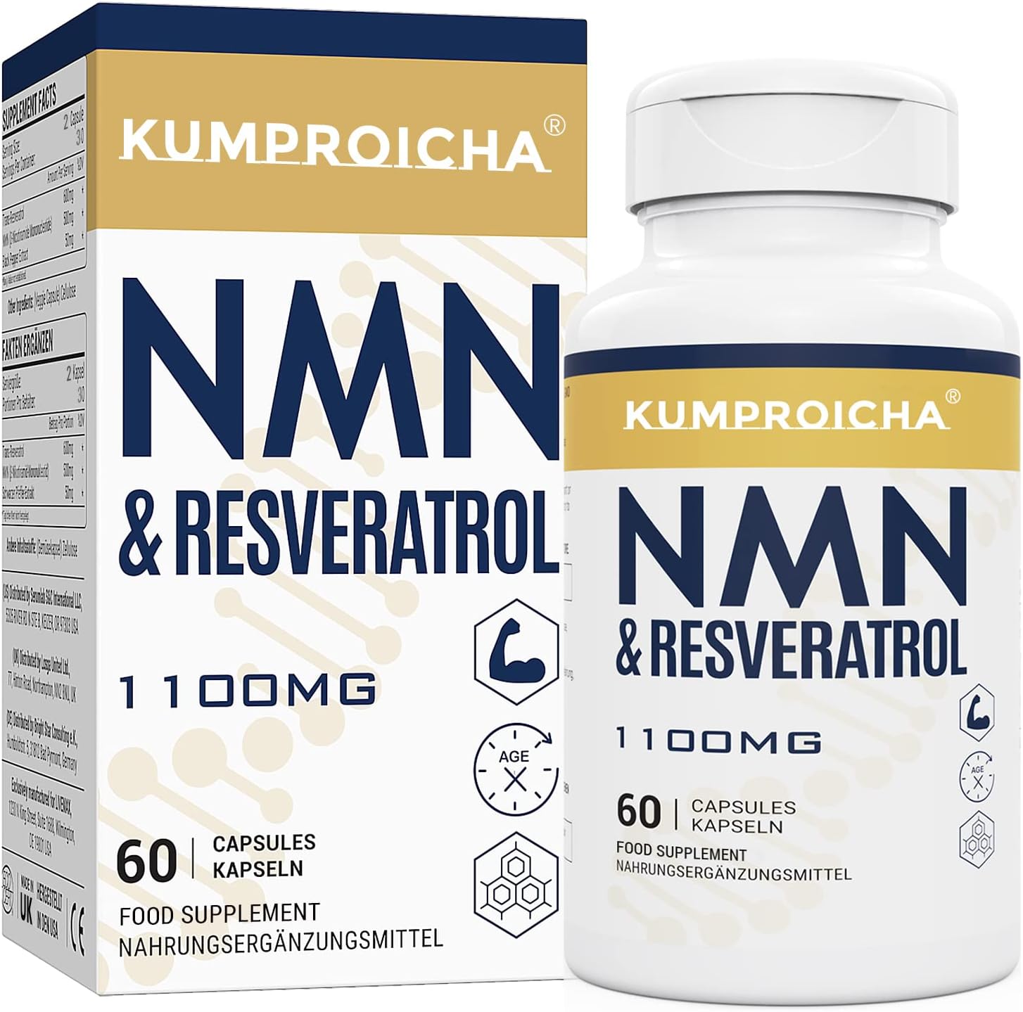 NAD+ Trans-Resveratrol Supplement 1100mg with Black Pepper Extract - Cellular Energy Booster - (60 Count (Pack of 1))