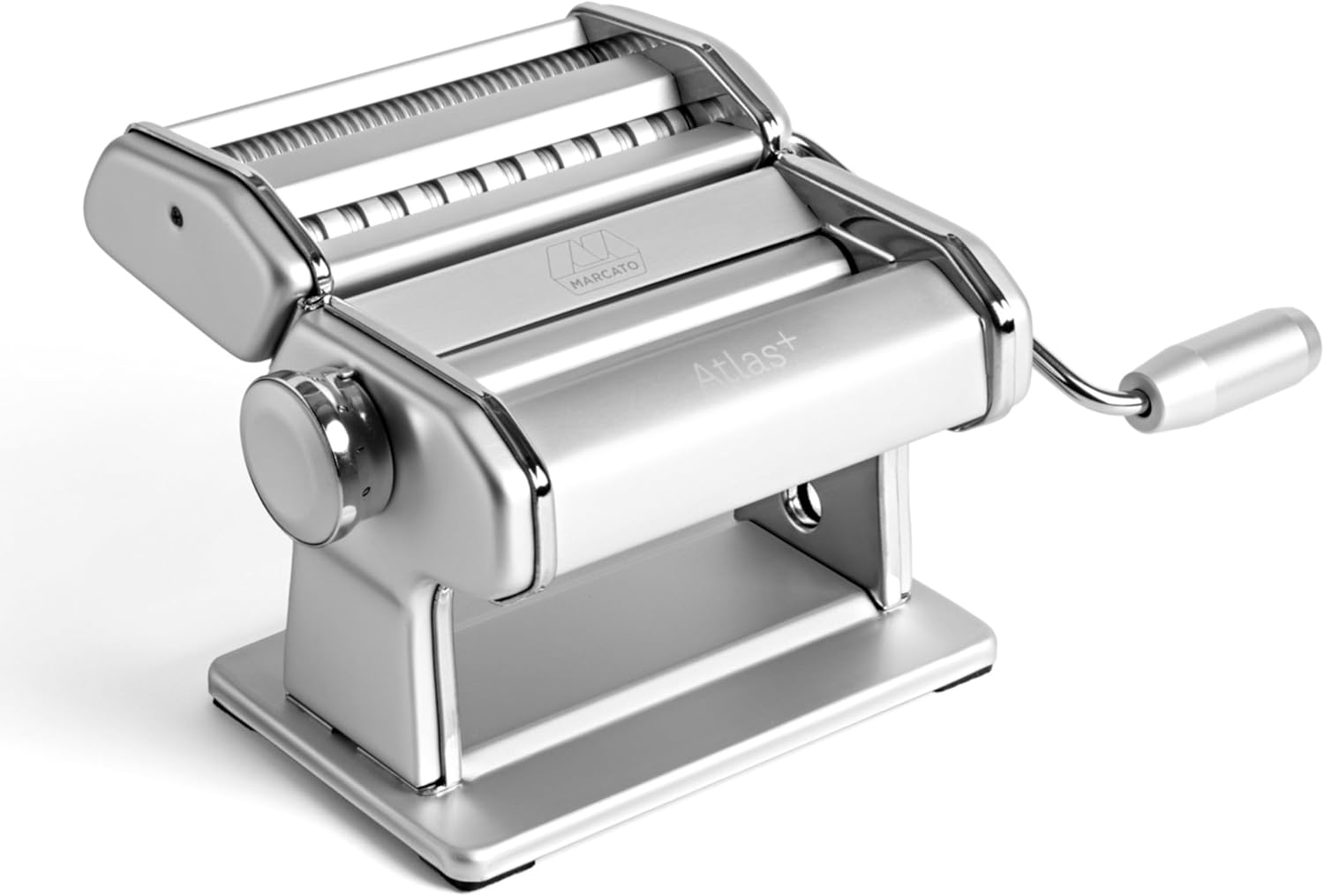 Marcato Made in Italy Atlas+Pasta Machine, Ice. Chrome Plated Steel & Aluminum Rollers, Double Cutter for Lasagna, Fettuccine & Spaghetti; Durable Manual Pasta Maker for Homemade Pasta.