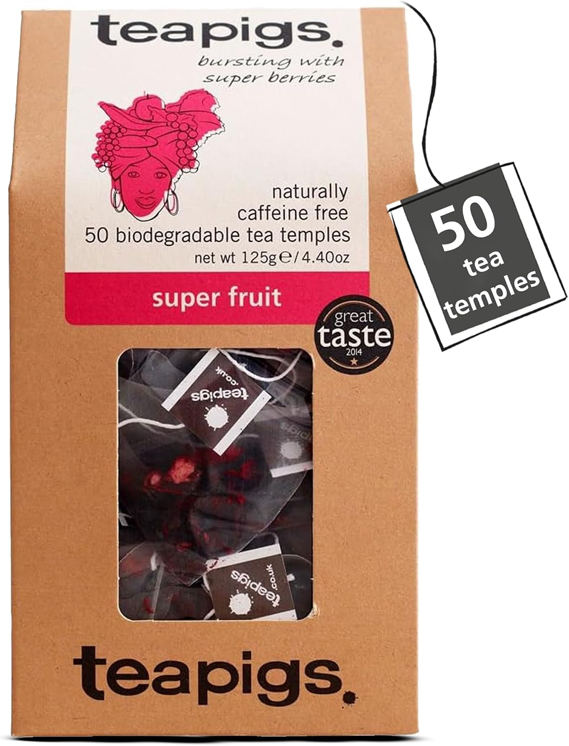 teapigs Super Fruit Tea - Caffeine-Free Herbal Tea Bags with Hibiscus & Berries - Fruity and Invigorating Blend - 50 Temples