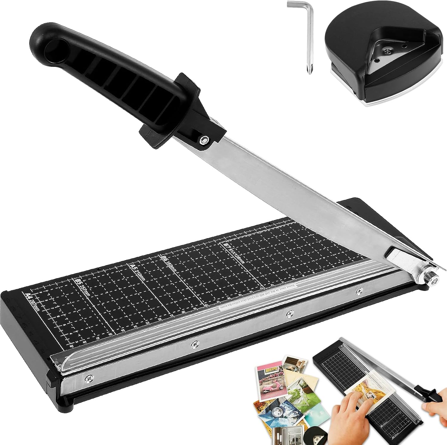 Sutowe Paper Cutter Stack Paper Trimmer 8 Sheets Capacity Accurate A4 Multi-Paper with R4 Corner Rounder Kraft Paper Cutting Board Paper Cutter Slicer for Photo Paper 250G Cardboard Leather