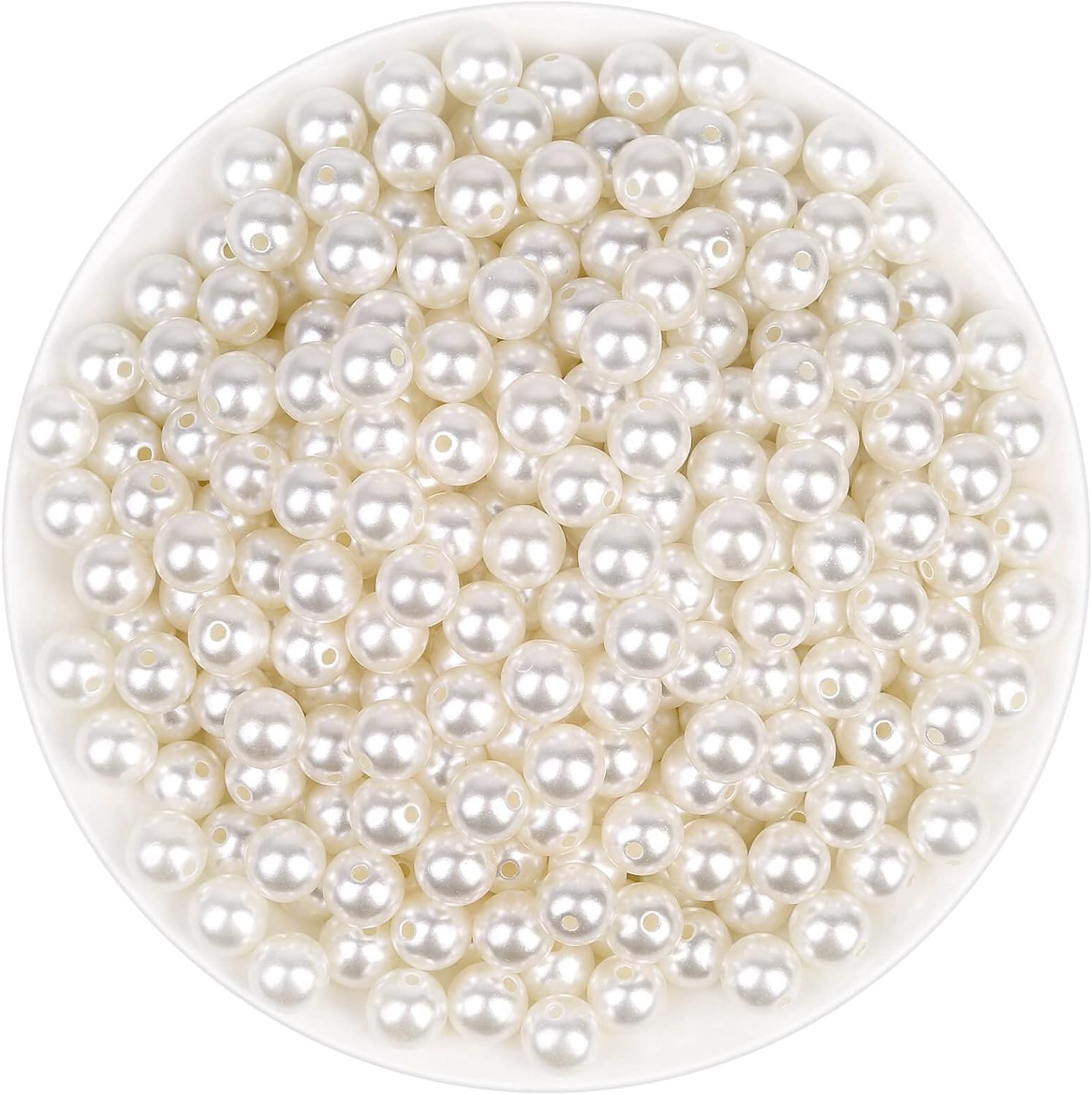 anezus Pearl Beads for Craft, 500pcs Ivory Faux Fake Pearls, 10 MM Small Sew on Pearl Beads with Holes for Jewelry Making, Bracelets, Necklaces, Hairs, Crafts, Decoration and Vase Filler