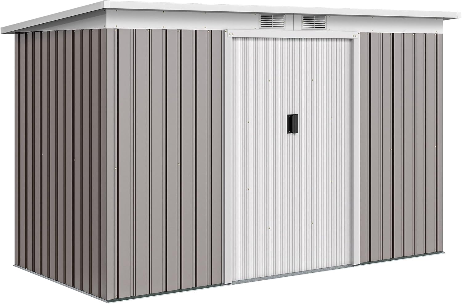 Outsunny 9ft x 4ft Metal Garden Shed, Outdoor Tool House with Foundation Kit, Ventilations and Double Doors, Light Grey
