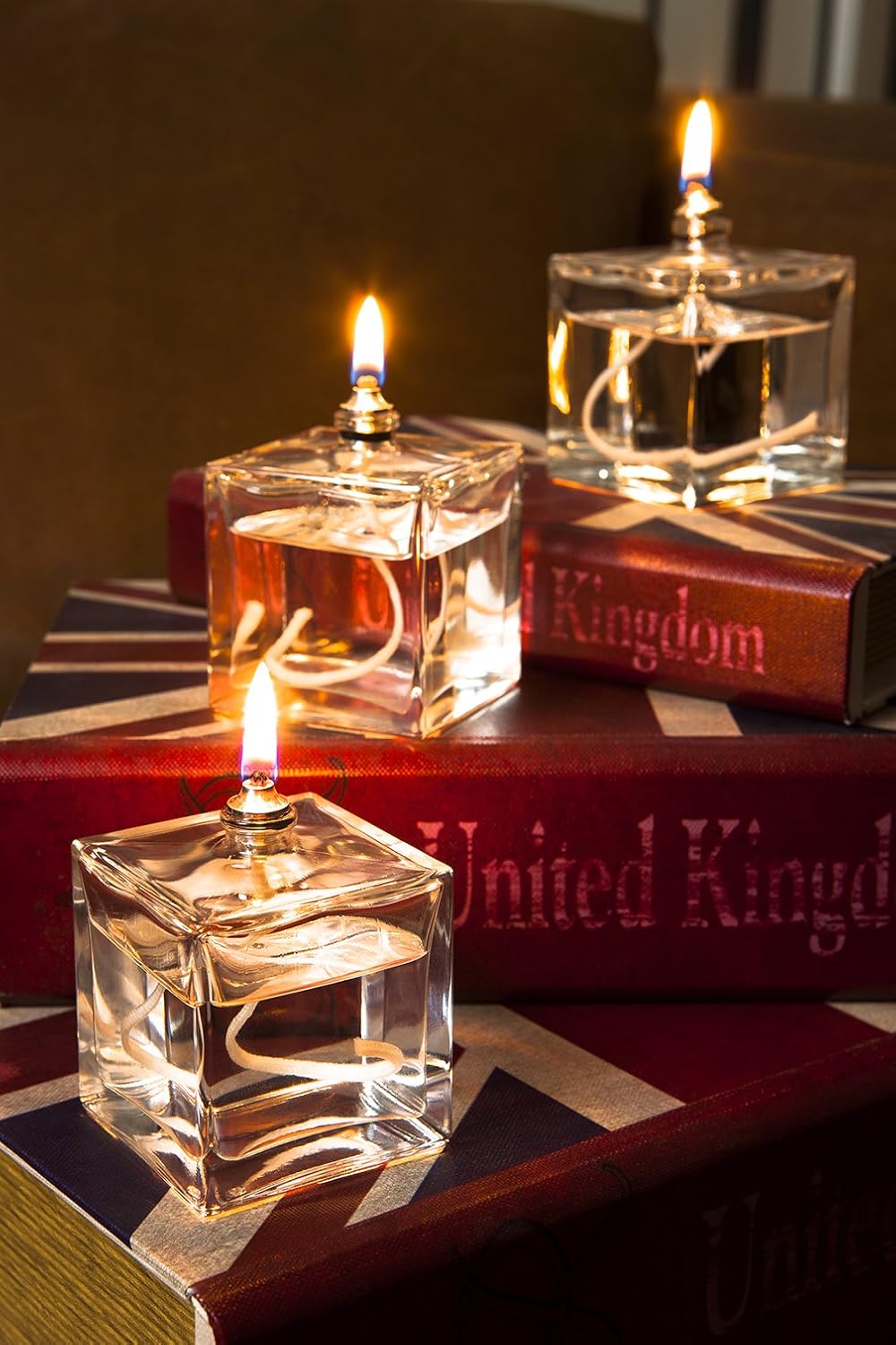 Set of Three Mini Cube Oil Candle Lamps for Use with Smokeless Odourless Lamp Oil