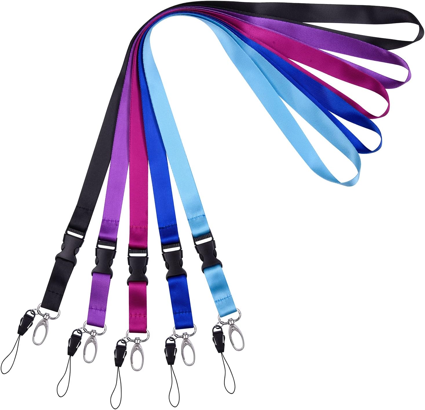 wisdompro Office Lanyard, 5 Pcs 22.5 Inch Polyester Lanyard Neck Strap with Oval Clasp and Detachable Buckle for Keys, Keychain, USB, Phones, Camera, Name Tag, ID Badge Holder (Assorted Colours)
