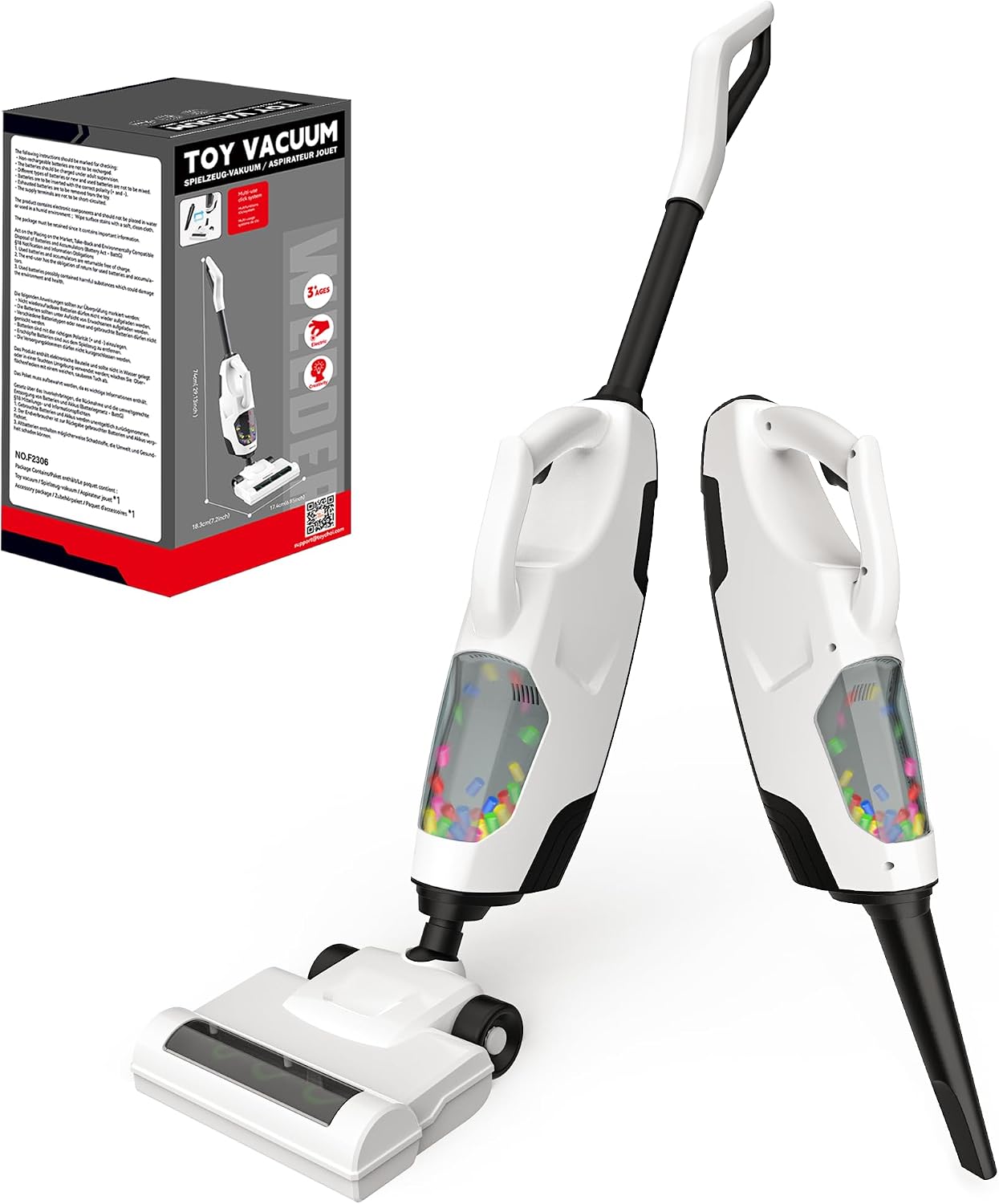 Toy Choi's 2-in-1 Kids Vacuum That Really Works - Toy Vacuum for Toddlers with Sound Effects, Pretend Play Kids Vacuum Cleaner, Household Housekeeping Toys for Boys Girls (White)