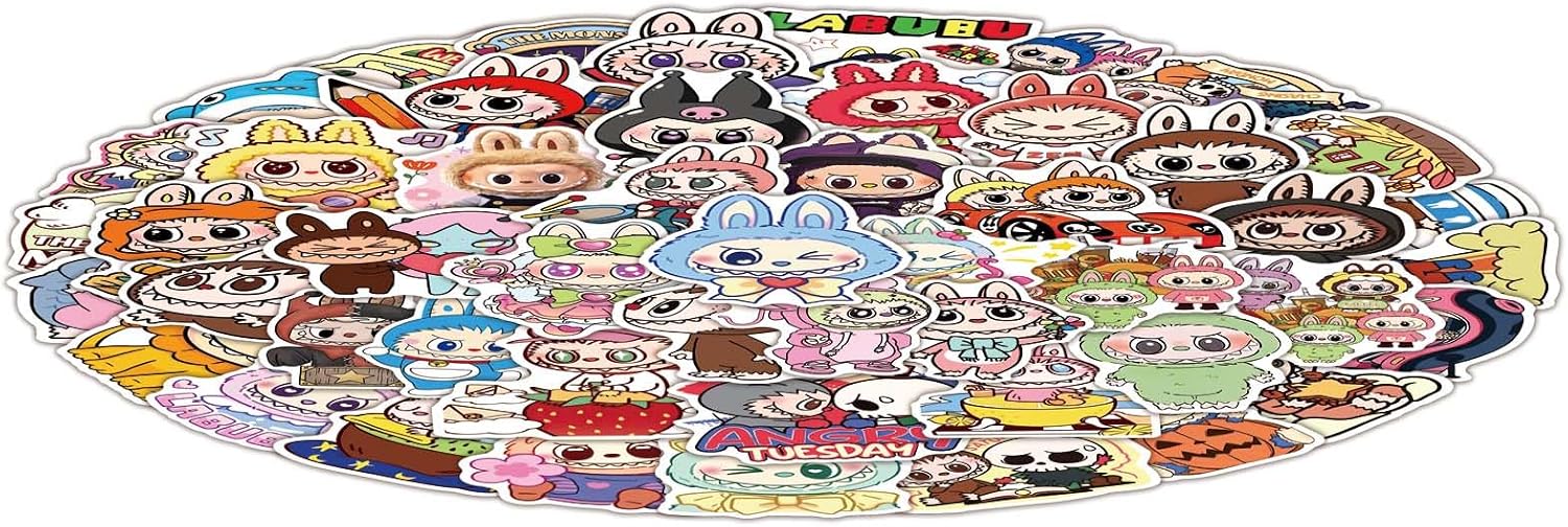 60pcs Cute Cartoon Labubu Stickers, Aesthetic Vinyl Decals for Water Bottles Laptop Bumper Skateboard Computer Phonecase Stickers Decro. (Y2)