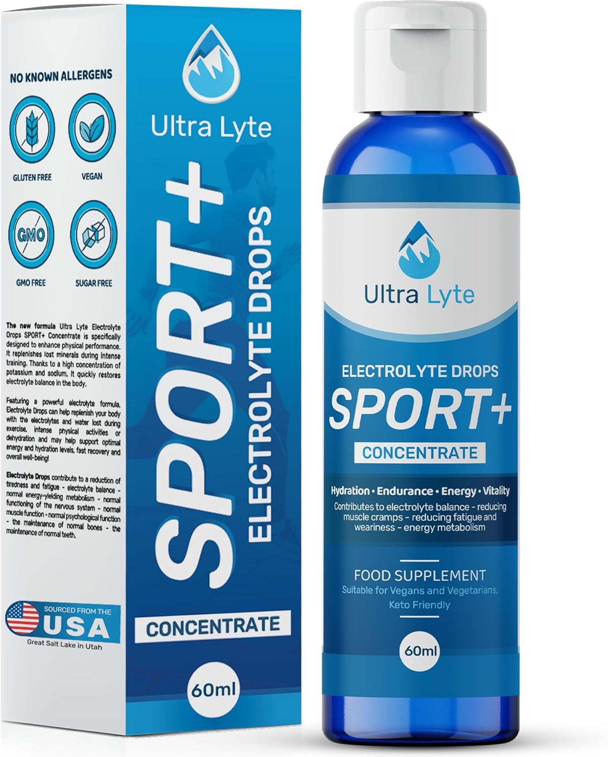 Ultra Lyte Electrolytes Drops Sport + Keto-Friendly Liquid Trace Minerals for Hydration & Fasting - Zero Calorie, Sugar-Free - Rich in Potassium, Magnesium, Sodium (60ml (Pack of 1))