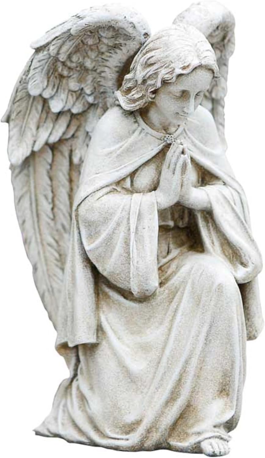 Garden Statue Indoor/Outdoor Memorial Sculpture, 12" Tall, Stone-Resin Praying Angel