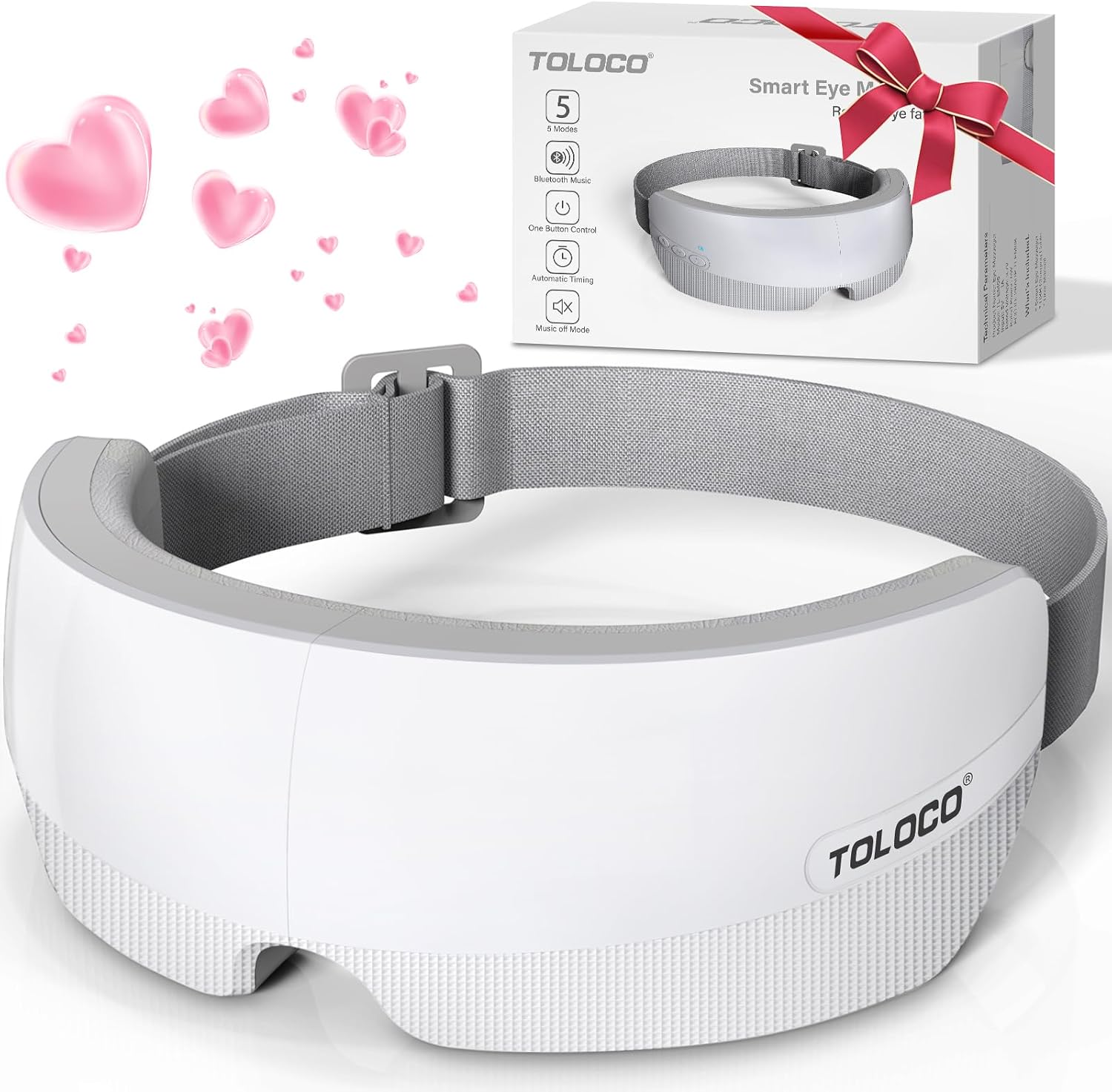 TOLOCO Eye Massager with Heat, FSA/HSA Eligible Eye Mask Massager for Migraines with Bluetooth Music, Face Massager for Eye Strain, Improve Sleep, Wedding, Birthday Gifts for Women/Men