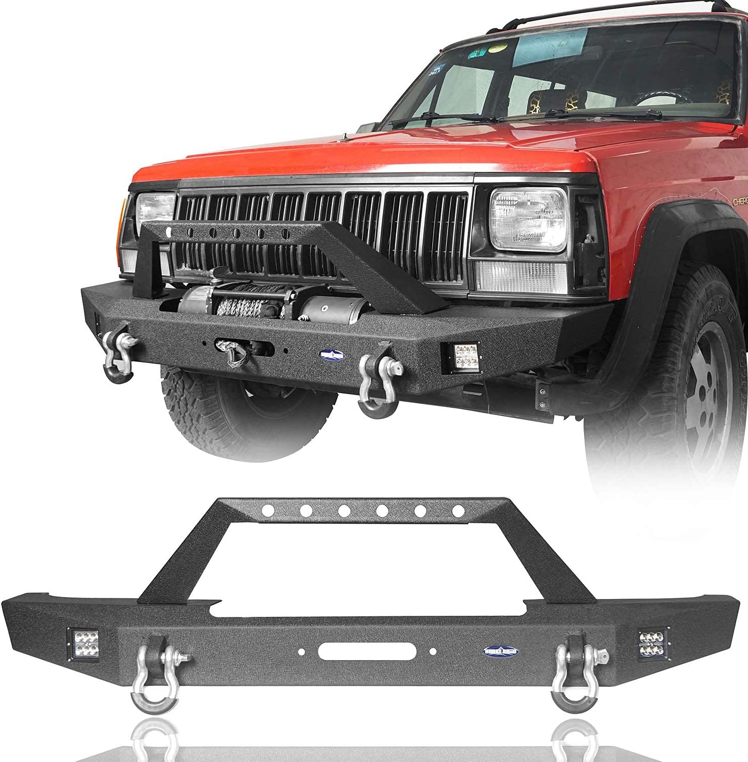 Cherokee XJ Front Bumper Black Steel w/Winch Plate Compatible with Jeep Cherokee XJ 1984 1985 1986 1987 1988 1989 1990 1991 1992 1993 1994 1995 1996 1997 1998 1999 2000 2001