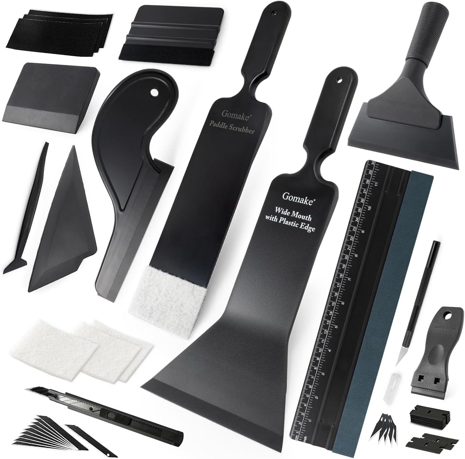 Gomake Window Tint Kit Vinyl Wrap Tool Car Windshield Back Window Tinting Tools with Bulldozer Squeegee Scrubber Paddle,Rubber Blade Scraper,Film Cutter for Car Wrapping,Vinyl Film Installation