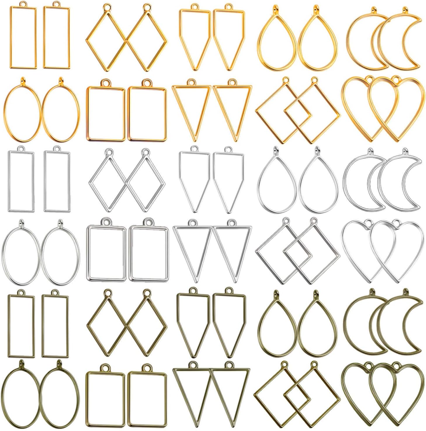 Shynek 60pcs Hollow Frame Pendants - Resin Craft Bezels Jewelry Molds for Necklaces & Earrings Making Supplies