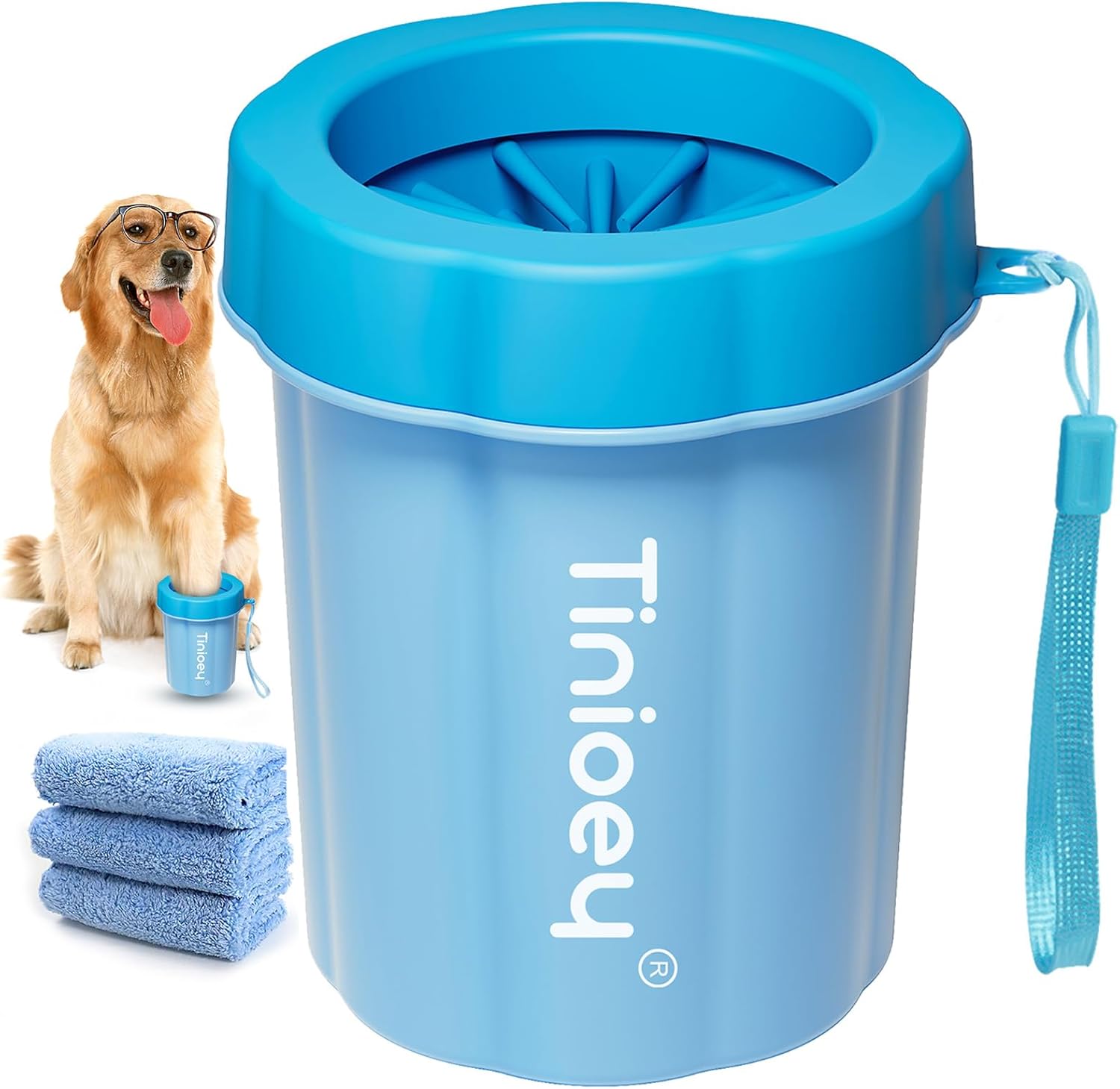 Tinioey Dog Paw Cleaner for Dogs, Dog Paw Washer, Pet Paw Cleaner Muddy Paws Cleaner, Dog Foot Cleaner (with 3 Absorbent Towels), Dog Walking Accessories Dog Gifts