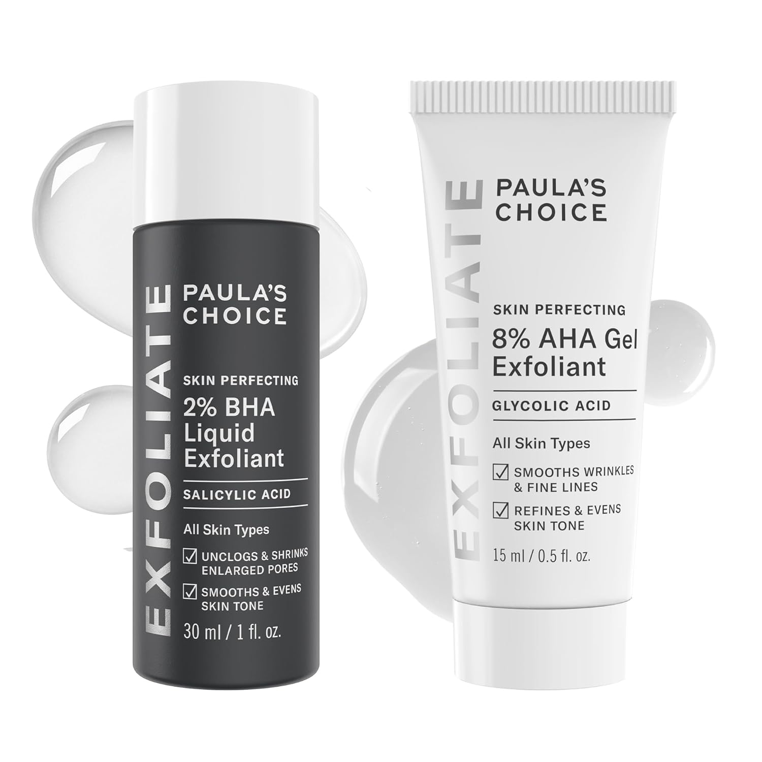Paula's Choice SKIN PERFECTING 8% AHA Gel Exfoliant & 2% BHA Liquid Duo - Facial Exfoliants for Blackheads, Enlarged Pores, Wrinkles, and Fine Lines w/Glycolic and Salicylic Acid