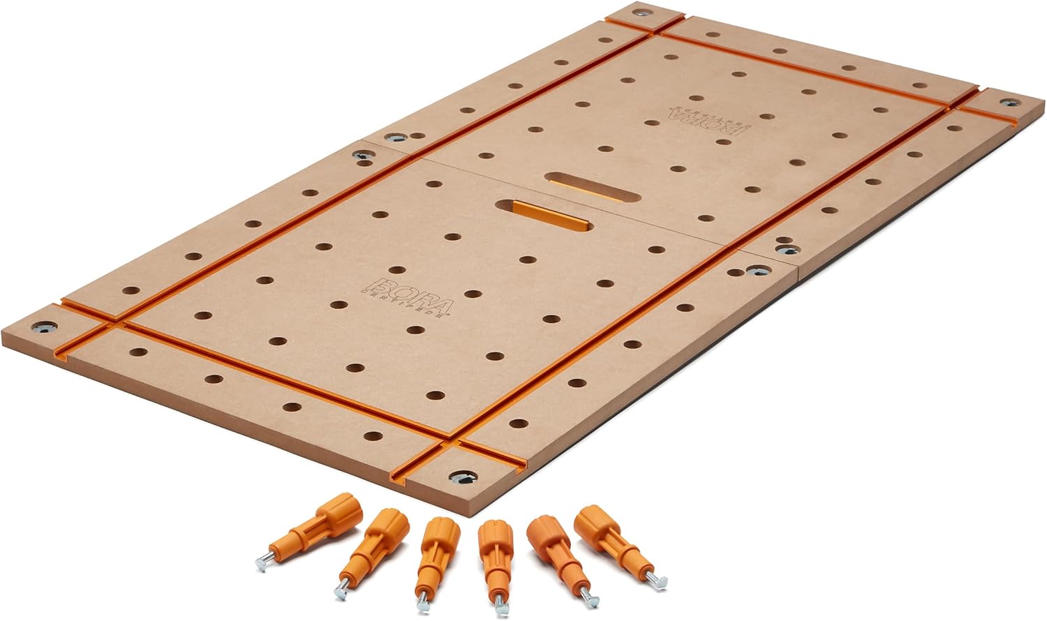 BORA Centipede Folding T-Track Table Top Centipede Work Stand Saw Horses - 24 Inch x 48 Inch 20mm Dog Holes - Includes Wood Top + 6 Quick-Twist Locks for a Portable, Quick Setup, CK24TM