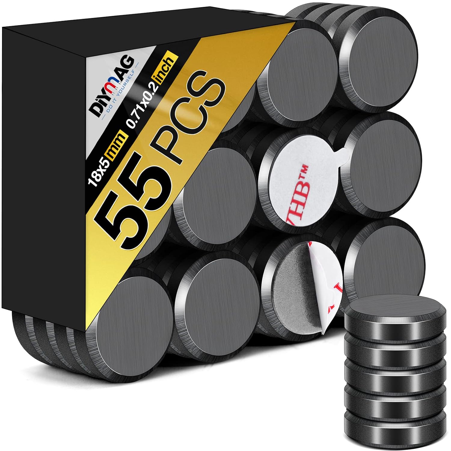 Magnets for Crafts with Adhesive Backing,DIYMAG 0.7 Inch(18mm) Black Ceramic Magnets Small Round Button magnets, Strong Magnets for Refrigerator,Craft Magnets for Science Projects & DIY Hobbies(55Pcs)