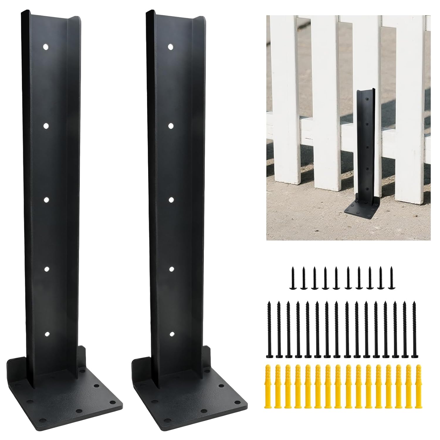 2 Pack Fence Post Repair Kit, Heavy Duty Fence Post Repair Kit, Steel Fence Post Anchor Ground Spike,Fence Post Support Stake for Repairing Damaged Fence Gate Posts Sign Posts or Mailbox