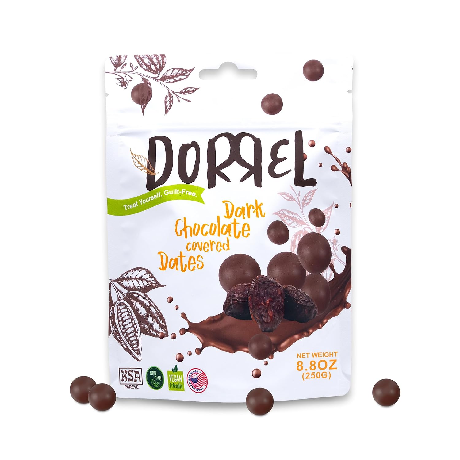 Dorrel Dark Chocolate Covered Dates - Nutritious and Sweet Snacks - Organic, Vegan - High Energy Source - Non-GMO - Kosher Pareve - Healthy, Dried Date Delight Fruit Snack [8.8 Ounce]