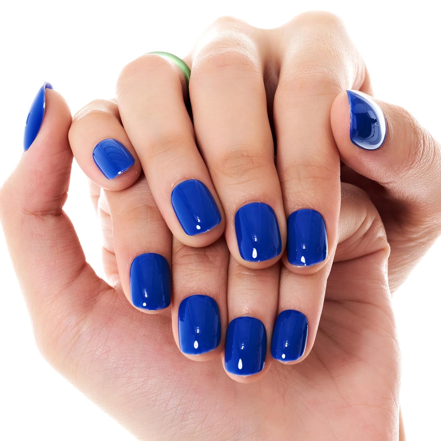 GLAMERMAID Press on Nails Extra Short Squoval, Royal Blue Jelly Gel Glue on Nails, 24Pcs Glossy Round Reusable UV Finish Fake Nails Acrylic False Nails Manicure Kits for Women