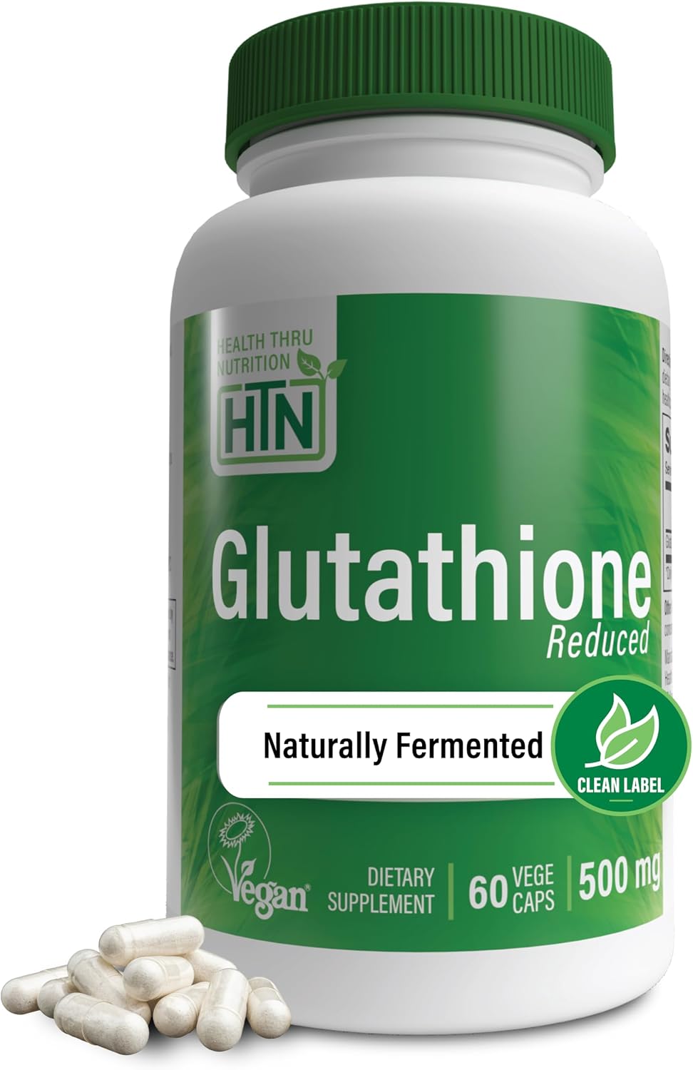 Health Thru Nutrition Glutathione Reduced 500mg | for Radiant Skin, Liver Support & Natural Detox | Vegan, Fermented, Non-GMO, Soy Free & Gluten Free Antioxidant Supplement - 60 Caps