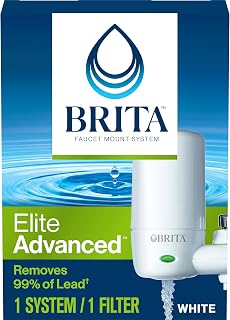 Brita Faucet Mount Water Filter for Sink, Removes 99% of Lead, Elite Advanced Filtration System, Includes 1 Replacement Filter, White